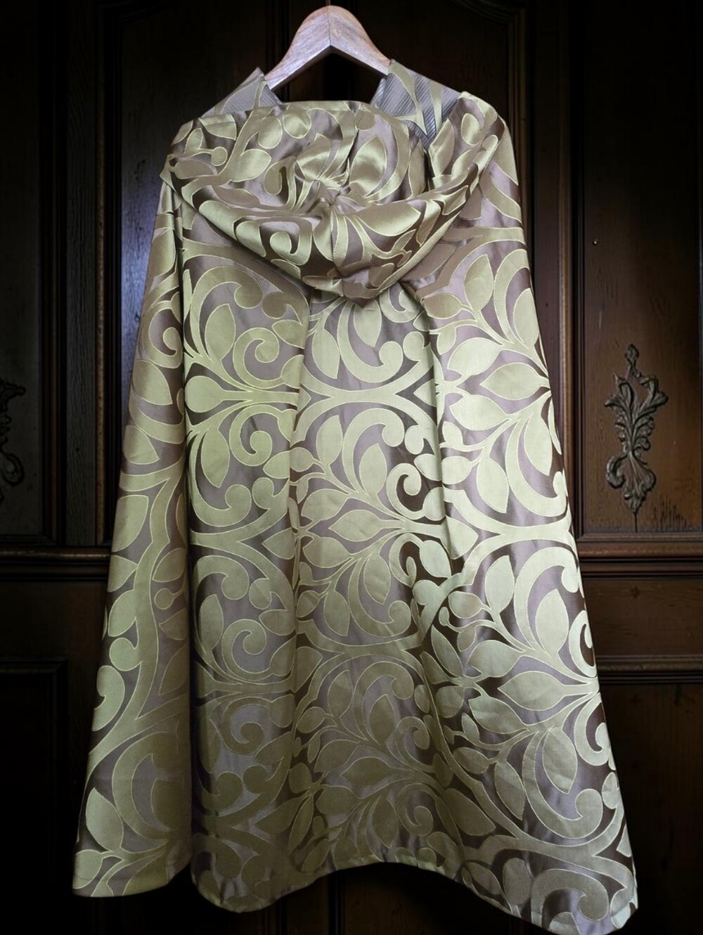 Renissance Medieval Hooded Cloak Cape Robe XL Whimsigoth Green Jaquard Wizard